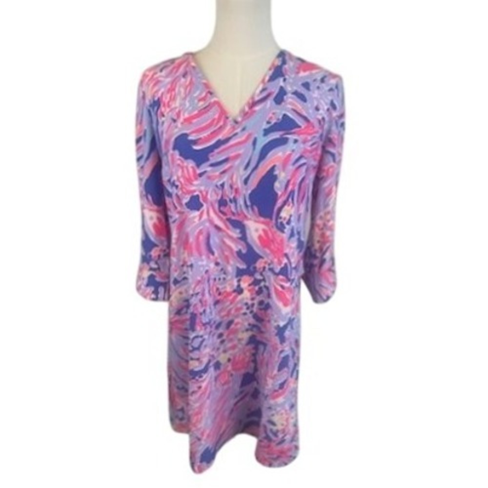 Lilly Pulitzer Shift Dress Women's Size XS Colorful Print 3/4 Sleeve V Neck